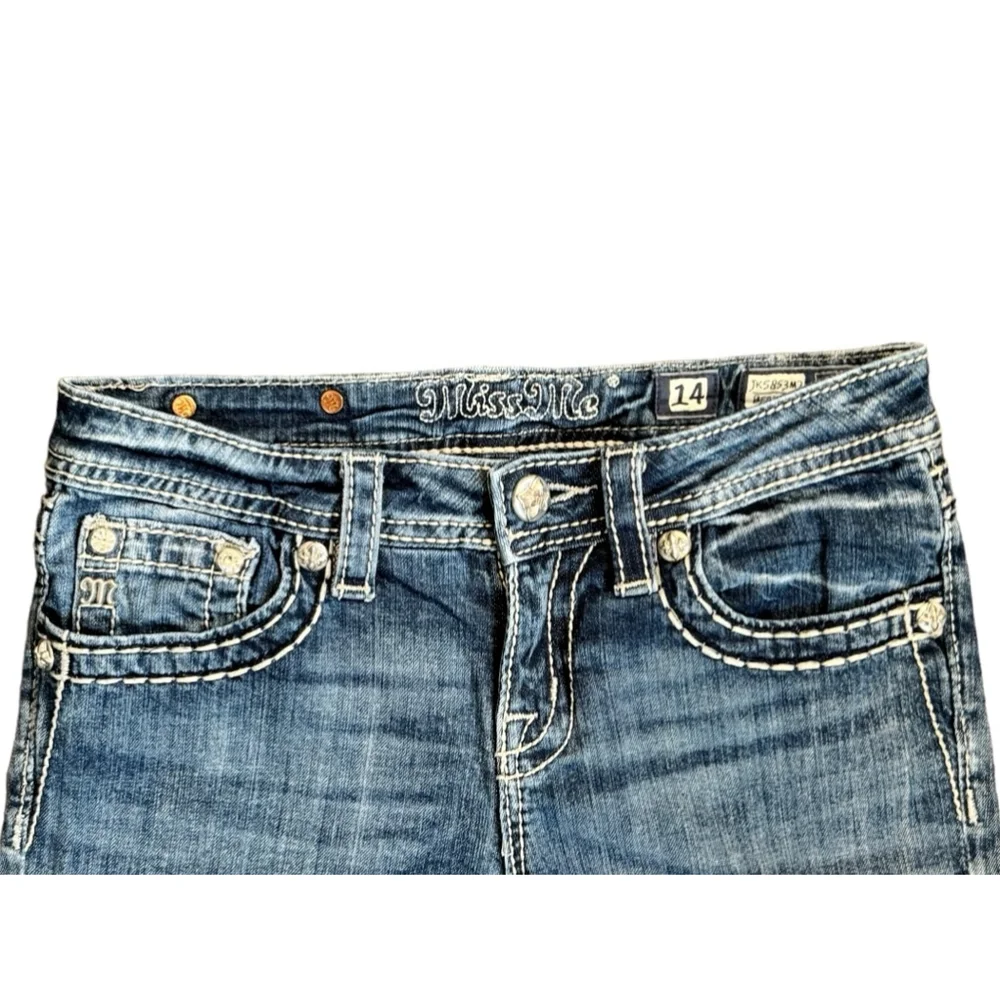 Miss Me Jeans Girls Dark Wash Embellished Faded Bermuda Denim Shorts Siz…​ - Picture 5 of 7